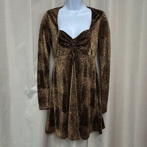 Show Me Your Mumu Dominique Long Sleeve Mini Dress Women's Size XS Gold Metallic